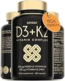 SuperSelf Vitamin D3 K2 Capsules - High Strength Vitamin D Tablets - 4000 IU VIT D & 100mcg VIT K MK7- UK Made Vegetarian D3 and K2 Vitamins Supplement for Strong Bones, Teeth, Immune System - 120 Capsules