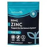 Nutravita Nutravita Zinc Tablets 50mg – 120 High Strength Vegan Tablets (4 Months Supply) – Highly Absorbable Zinc Supplements for Maintenance of Normal Immune System, Bones, Hair, Skin & Nails – Made in UK