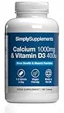 Simply Supplements Calcium 1000mg & Vitamin D3 400iu | Supports Bone & Teeth Health | Contributes to Normal Muscle Function | Vegan & Vegetarian Friendly | 180 Tablets = 3 Months’ Supply | GMP-Certified & UK-Made