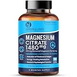 HOWARD & JAMES Magnesium Citrate 1480mg - 180 Vegan Capsules not Tablets - Providing 444mg Elemental Magnesium - 3 Month Supply - High Strength Supplements - Made in The UK by Howard & James