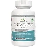 Supplement Tree Calcium Magnesium Zinc and Vitamin D Plus Vitamin K2 MK-7 Supplement - 180 Vegan Tablets - High Strength Calcium Tablets Complex with Vitamin K2 Copper Manganese Selenium & Boron - UK Made
