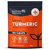 Nutravita Nutravita Turmeric Tablets 2500mg with Black Pepper, Ginger & Curcumin - 180 High Strength Tumeric Supplements (3 Month Supply) - Vegan - Alternative to Capsules - Letterbox Friendly - Made in UK