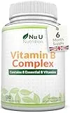 Nu U Nutrition Vitamin B Complex High Strength - 180 Vegan Tablets - 6 Month Supply - Contains All 8 B Vitamins in 1 Tablet - Vitamins B1, B2, B3, B5, B6, B12, Biotin & Folic Acid - Nu U Nutrition