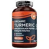 Nutravita Nutravita Organic Turmeric and Black Pepper Capsules with Ginger 1440mg (High Strength) - Made in The UK - 180 Vegan Turmeric and Black Pepper Capsules - High Strength Curcumin Source - 3 Month Supply