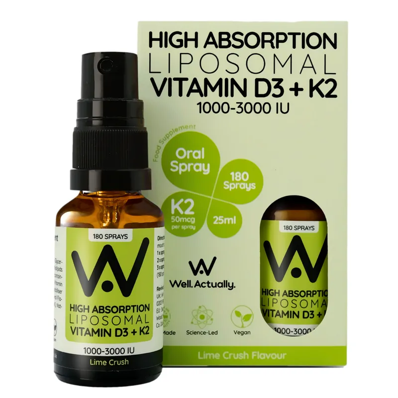 Well.Actually. Well.Actually. Liposomal Vitamin D3 (2000iu) + K2 - Spray - Lime Crush