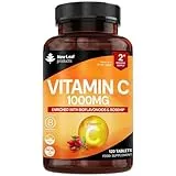 NEW LEAF PRODUCTS Vitamin C Tablets 1000mg - Enriched with Bioflavonoids & Rosehip - Premium Vitamin C Supplements - Vegan Tablets High Strength Ascorbic Acid VIT C for Normal Immune System UK Made