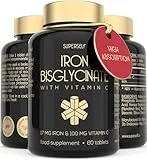 SuperSelf Gentle Iron Tablets 17mg - High Strength Iron Supplements for Women & Men with Vitamin C - Ferrous Bisglycinate for High Absorption - 60 Vegan Capsules - Energy Tablets for Tiredness and Fatigue