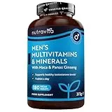 Nutravita Nutravita Men's Multivitamins and Minerals - 25 Essential Active Vitamins and Minerals with Added Maca Root and Panax Ginseng - Multivitamin Tablets for Men - 180 Vegan Tablets - Made in The UK