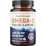 MAV NUTRITION Triple Strength Omega 3 Fish Oil 3600 mg | EPA & DHA | Over 2100mg Omega-3 Fatty Acids | 1300mg EPA + 860mg DHA | Best Essential Fatty Acids | Premium Wild Caught & Burpless Fish Oil | 120 Ct