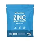 WeightWorld Zinc Supplements - 25mg per Tablet - 400 Zinc Tablets - 6+ Months Supply - 2 per Day - Bioavailable Bisglycinate Form - No Artificial Flavours - Easy to Take - Non-GMO & Magnesium Stearate-Free
