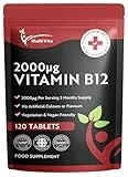 Multivita Vitamin B12 Tablets 2000mcg – High Strength Methylcobalamin Form – 120 Vegan Tablets not Capsules, 2 Months Supply – Bioavailable & Easy to Swallow – UK Made Non-GMO, Gluten-Free, Dairy-Free
