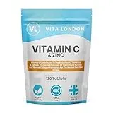 VL Vita London Vitamin C & Zinc 1200mcg | 120 High Strength Vegan Tablets (Not Capsule or Powder) | Made in UK | for Normal Immune System | Supplement for Men & Woman