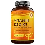 Nutravita Nutravita Vitamin D3 3000iu & K2 100ug (MK7) – 120 Vitamin D3 K2 Vegetarian Capsules – Supports Normal Bones, Muscles, Teeth and Immune System – Cholecalciferol & Menaquinone-7