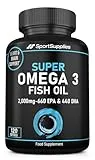 SS Sport Supplies Omega 3 Fish Oil Capsules High Strength - 2,000mg Daily Serving - 33:22 EPA/DHA - 120 Softgel Capsules - SS Sport Supplies