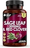 NEW LEAF PRODUCTS Sage Leaf & Red Clover Tablets for Menopause - 3000mg High Strength Perimenopause Supplements with Sage Leaf and Red Clover Menopause Supplements - Vegan 120 Tablets Made in UK By New Leaf