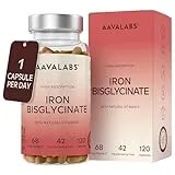 AAVALABS Gentle Iron Supplements for Women and Men - 42 mg Iron Tablets high Strength with Natural Vitamin C - Active Form - bisglycinate - Fatigue Supplements with high bioavailability - 120 Capsules
