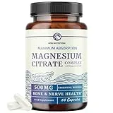 Nobi Nutrition Magnesium Citrate Complex 500 MG for Calm, Relaxation, Constipation & Digestion Health Support | High Absorption Magnesium Supplement with Elemental Magnesium Oxide | Non-GMO, Soy-Free | 60ct