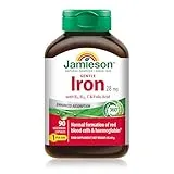 Jamieson Natural Sources Jamieson Iron 28 mg, with Folic Acid, Vitamin B2, Vitamin B12, and Vitamin C, to Reduce Tiredness and Fatigue, with Enhanced Absorption, and Gentle on the Stomach. 90 Vegetarian Capsules