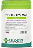 Lindens Lindens - Pro Bio Live Max 6 Billion CFU Capsules - 100 Pack - UK Made - Contributes to a Healthy Gut and Supports Digestion - Probiotic Vegetarian Capsules - Letterbox Friendly, Vegan