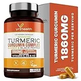 yrhealth Turmeric Capsules High Strength 1860mg with Black Pepper, Ginger, Vitamin C & D for Immune System & Joints Plus K2 Mk7-120 Vegan Capsules Premium Turmeric Curcumin – Made in The UK By YrHealth