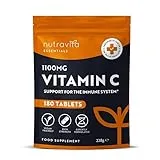 Nutravita Nutravita Vitamin C Tablets 1100mg – 180 Premium Vegan and Vegetarian Tablets – 3 Month Supply - High Strength Ascorbic Acid - Vitamin C for The Immune System - Letterbox Friendly - Made in The UK