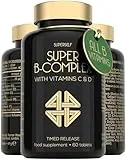 SuperSelf Vitamin B Complex High Strength - Slow Release Super B Complex 60 Tablets - Enriched with Vitamins D & C - Complete Vit B Supplement All 8 Vitamin B12, B6, Folic Acid, Biotin, B1, B2, B3, B5 - UK Made
