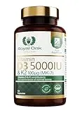 Royal Oak Health Vitamin D3 5000 IU & Vitamin K2 100mcg (MK-7) x120 Capsules - High Strength Vitamin D & K2 Supplement for Men & Women, Made in the UK by Royal Oak Health
