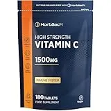 Horbäach Vitamin C Tablets High Strength 1500mg | 180 Count (6 Month Supply) | Ascorbic Acid | Suitable for Vegetarians and Vegans | by Horbaach